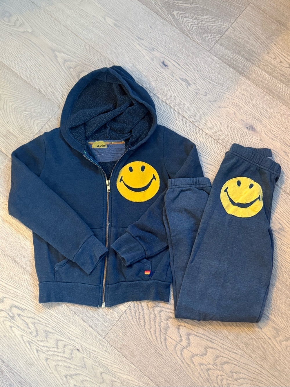 Aviator Nation Kids Navy Sweatshirt & Joggers with Yellow Smile Patches